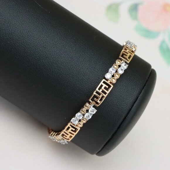 "Rose Gold CZ Bracelet with Greek Key Motif, Elegant Patterned Design, XPBL0750 - Picture 11 of 12